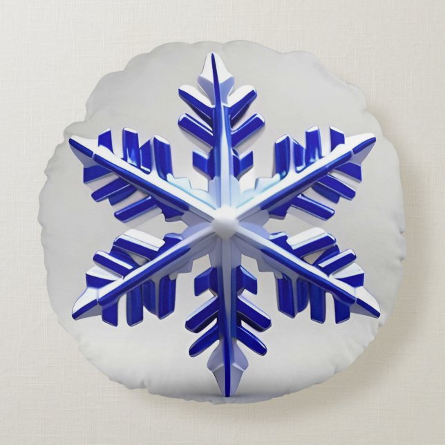 Detailed Blue Snowflake Round Cushion (Front)