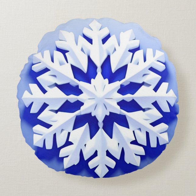 Detailed Blue Snowflake Round Cushion (Front)