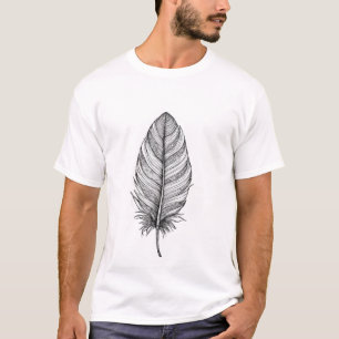 Detailed Boho Feather Line Art T-Shirt