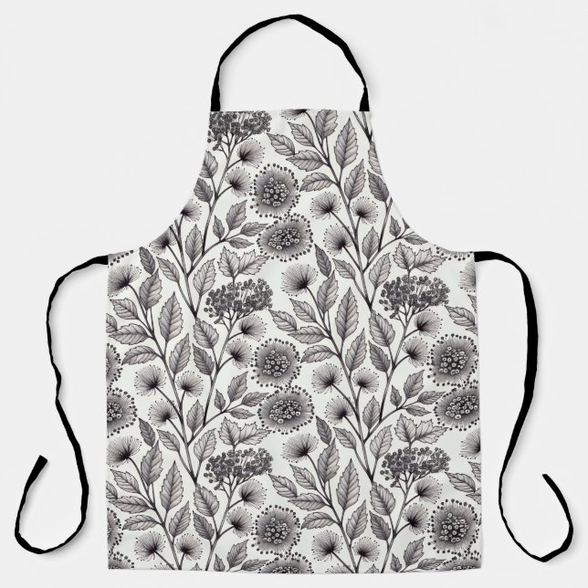 Detailed botanical linework enhanced by stippling  apron (Front)