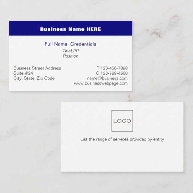 Detailed Business and Corporate Navy Blue, White Card (Front/Back)