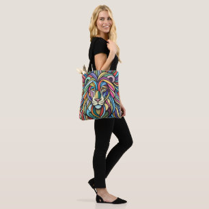Detailed Colorful Lion Head Tote Bag
