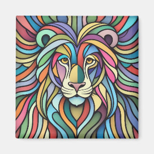 Detailed Colourful Lion Head Magnet