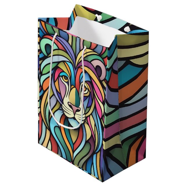 Detailed Colourful Lion Head Medium Gift Bag (Front Angled)