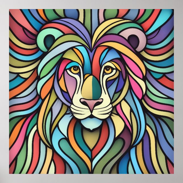 Detailed Colourful Lion Head Poster (Front)