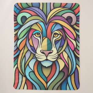 Detailed Colourful Lion Head Sherpa Blanket