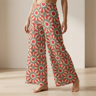 Detailed Ethnic Red Arabesque Geometric Pattern Fabric