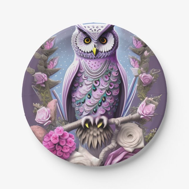 Detailed Fantasy Owl on a bed of Thorns  Paper Plate (Front)