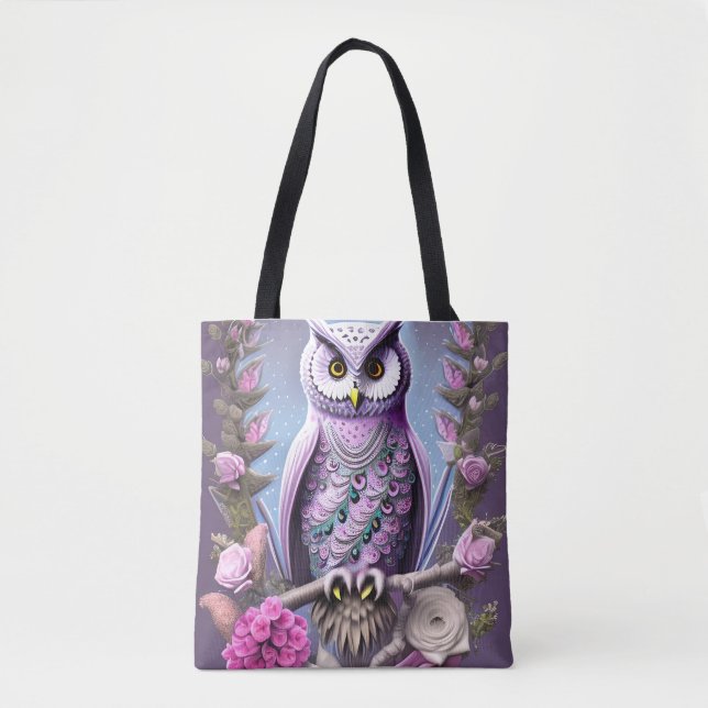Detailed Fantasy Owl on a bed of Thorns Tote Bag (Front)
