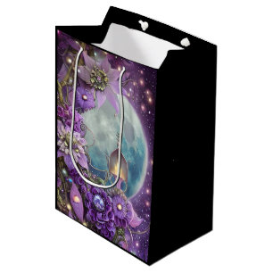 Detailed Fantasy Purple Moon Flower Medium Gift Bag