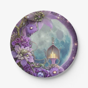 Detailed Fantasy Purple Moon Flower  Paper Plate