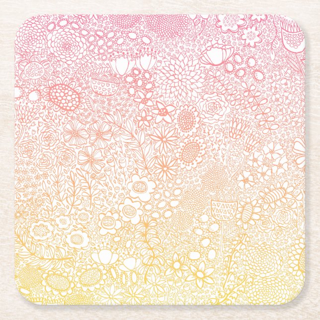 Detailed Garden Scene Artist Birthday Coral Peach Square Paper Coaster (Front)