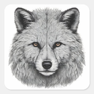 Detailed Gray Fox Portrait with Intense Gaze Square Sticker