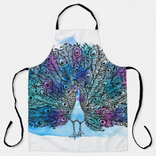 Detailed Hand Drawn Peacock: Clip-Art Apron