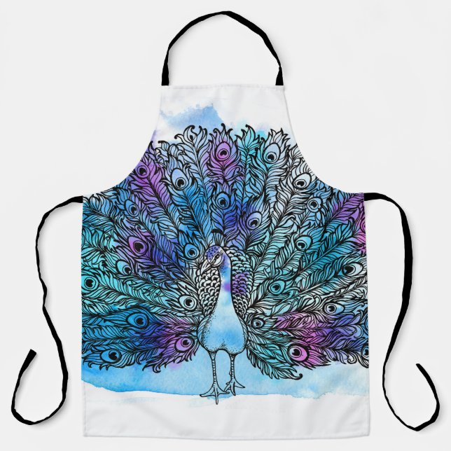 Detailed Hand Drawn Peacock: Clip-Art Apron (Front)