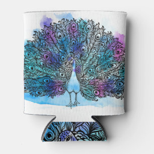 Detailed Hand Drawn Peacock: Clip-Art Can Cooler