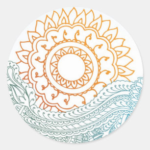 Detailed henna abstract sunrise classic round sticker