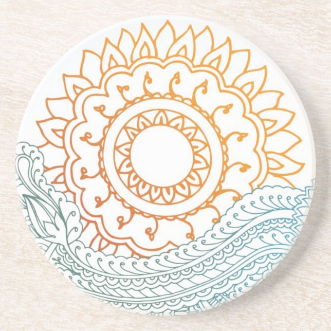 Detailed henna abstract sunrise coaster (Front)