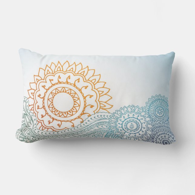 Detailed henna abstract sunrise lumbar cushion (Front)
