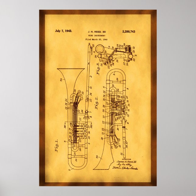 Detailed Hi res Trombone Patent art Poster (Front)
