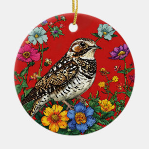 Detailed Illustration of a Thrush Bird Ceramic Tree Decoration