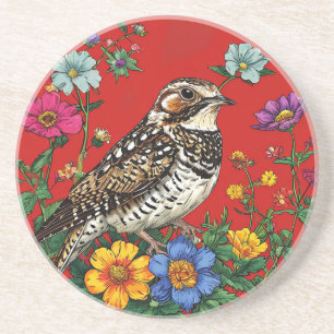 Detailed Illustration of a Thrush Bird Coaster
