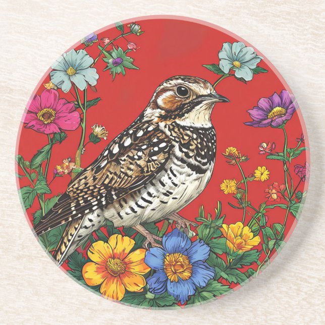 Detailed Illustration of a Thrush Bird Coaster (Front)