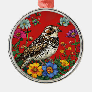 Detailed Illustration of a Thrush Bird Metal Tree Decoration