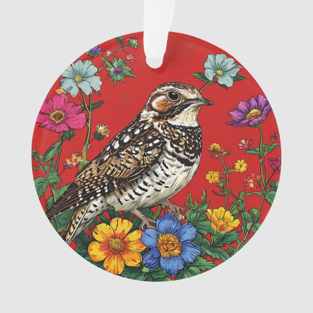 Detailed Illustration of a Thrush Bird Ornament (Front)
