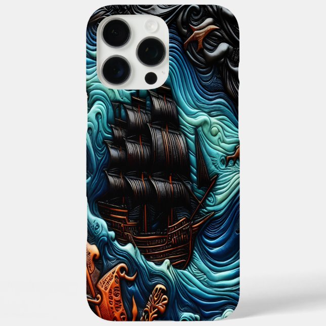 Detailed Leather Art Depicting a Ship at Sea Case-Mate iPhone Case (Back)
