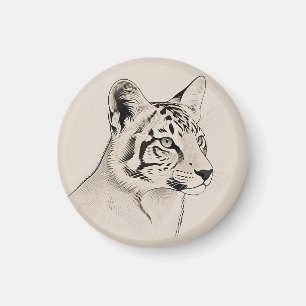 Detailed Lynx Portrait Line Art Magnet