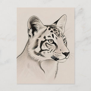 Detailed Lynx Portrait Line Art Postcard
