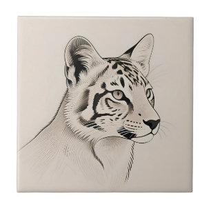 Detailed Lynx Portrait Line Art Tile