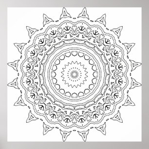 Detailed Mandala Colouring Page with Heart Motifs Poster
