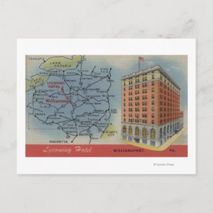 Detailed Map, Lycoming Hotel - Williamsport, PA Postcard
