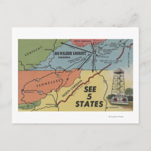 Detailed Map of 5 States - Big Walker Lookout, V Postcard