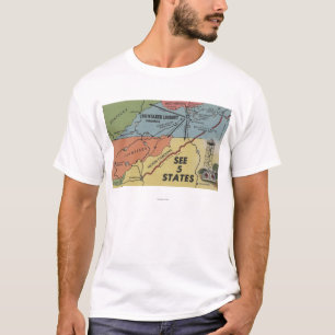Detailed Map of 5 States - Big Walker Lookout, V T-Shirt