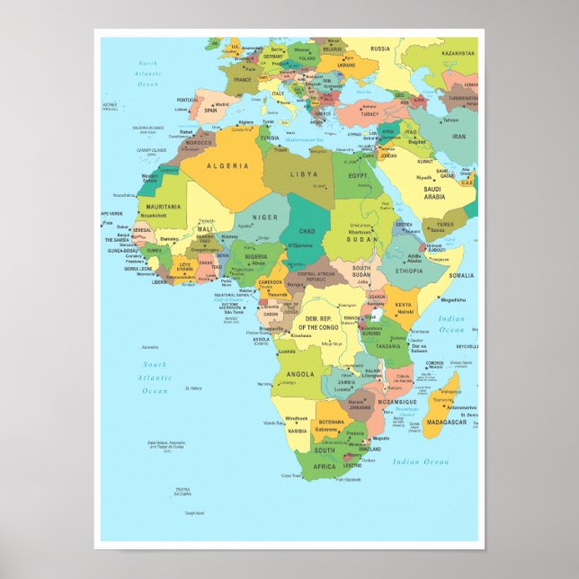 Detailed Map of Africa Continent Poster (Front)