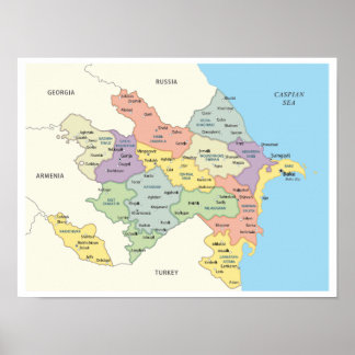 Detailed Map of Azerbaijan Regions Poster