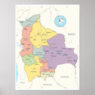 Detailed Map of Bolivia Poster