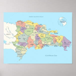 Detailed map of Dominican Republic Regions Poster