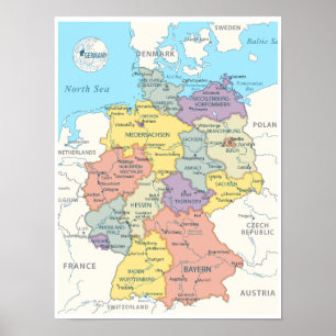 Detailed Map of Germany Poster