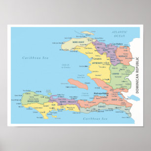 Detailed Map of Haiti Regions Poster