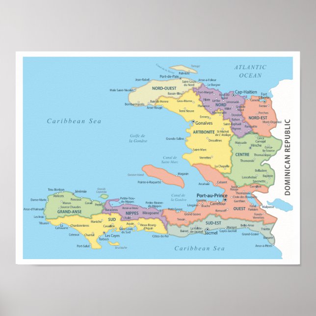 Detailed Map of Haiti Regions Poster (Front)