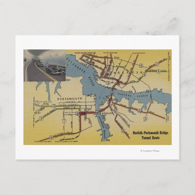 Detailed Map of Norfolk-Portsmouth Bridge Tunnel Postcard (Front)