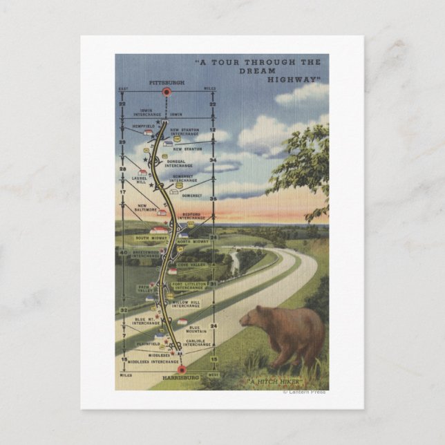Detailed Map of the "Dream Highway" Postcard (Front)
