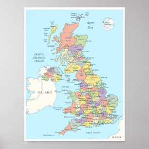 Detailed Map of United Kingdom Poster