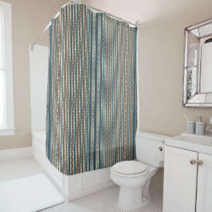 Detailed Multi Teal Tan Stripes  Shower Curtain