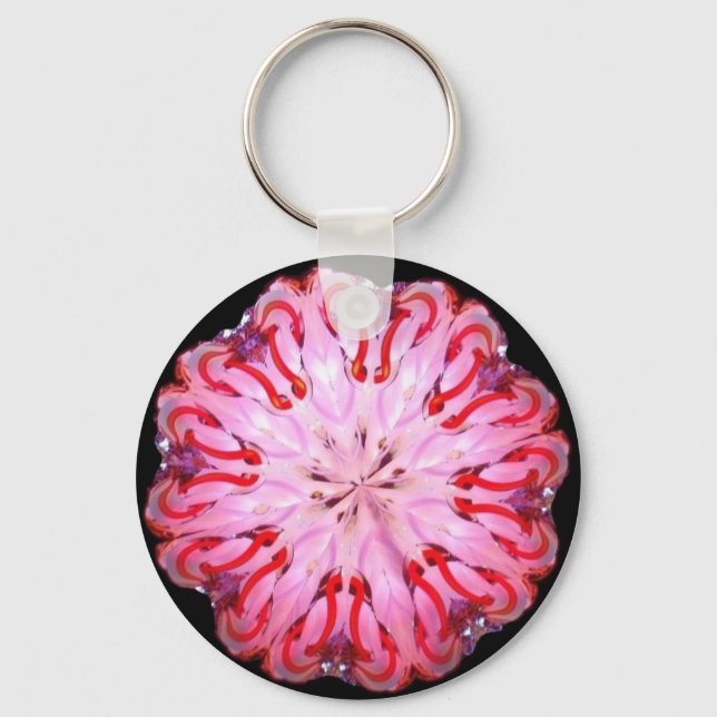 Detailed Neon Kaleido-Twist in Pink & Red Key Ring (Front)