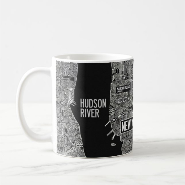 Detailed NYC new york city map black and white Coffee Mug (Left)